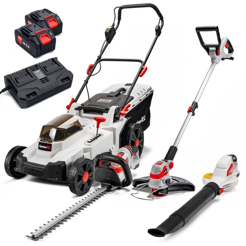 7u1: Kosilica SF8A107 (20V+20V) + 2x baterija 4Ah + Brzi punjač + Trimer + Škare za živicu + Puhač lišća